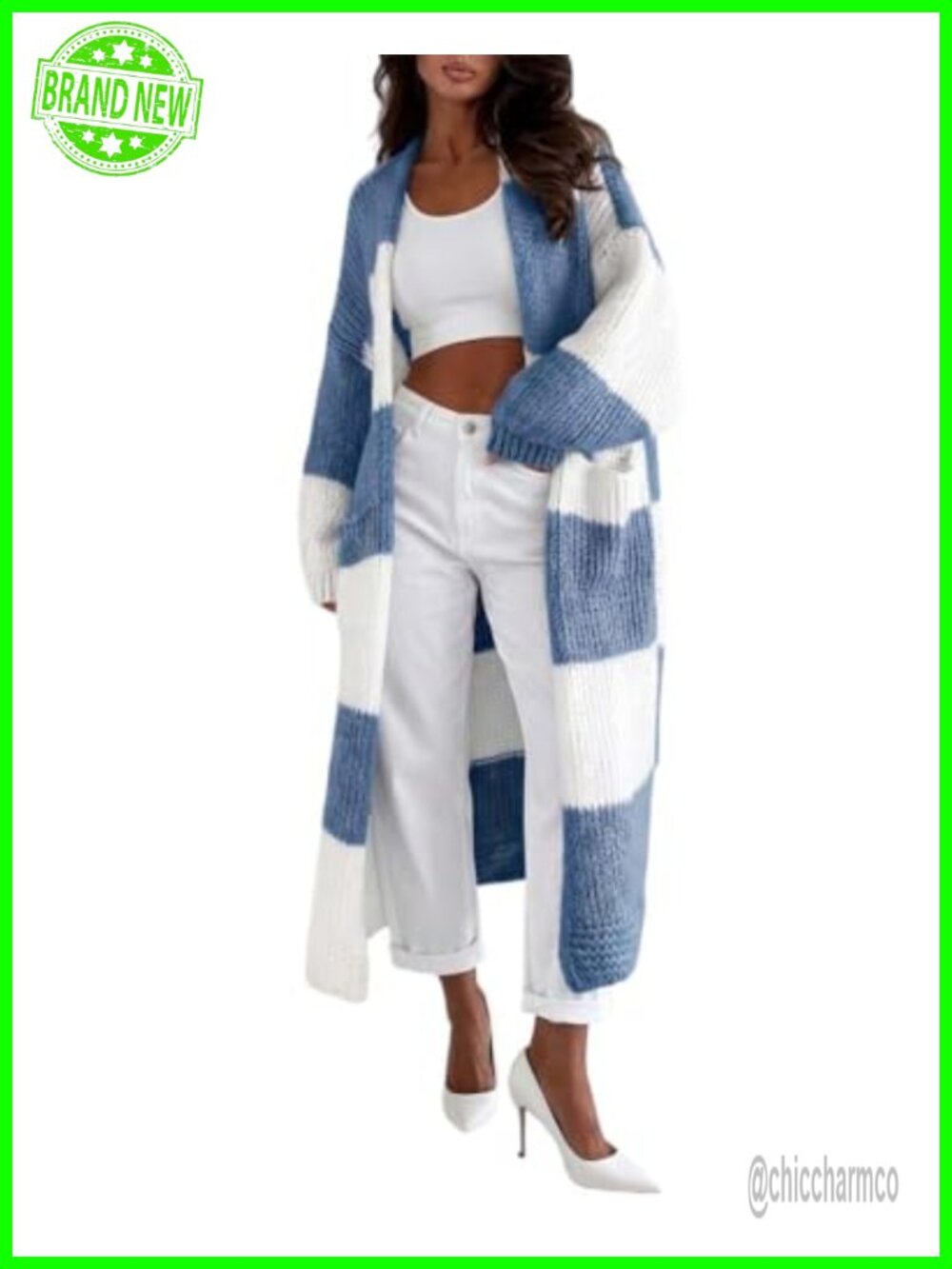 Open Front Oversized Long Knit Cardigan Sweater with Pockets